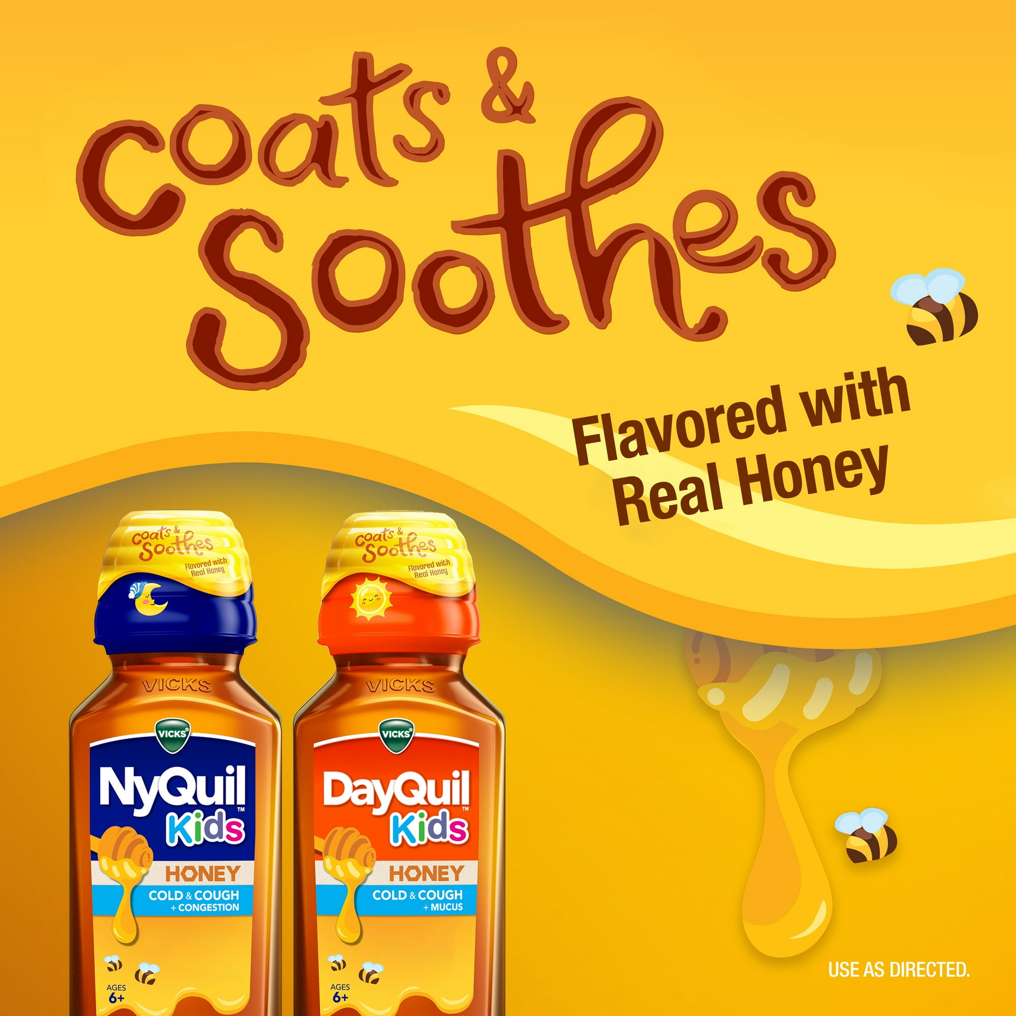 Vicks DayQuil and NyQuil Kids Cold and Cough Liquid, Cold Medicine for Children, Honey, 2x8 Fl oz