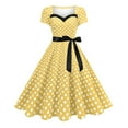 thumbnail image 2 of Odbmxy Evening Gown Womens Midi Dress V-Neck Short Sleeve Women Plus Dresses Polka Dots Retro Tunic Party Dresses,Yellow L, 2 of 9