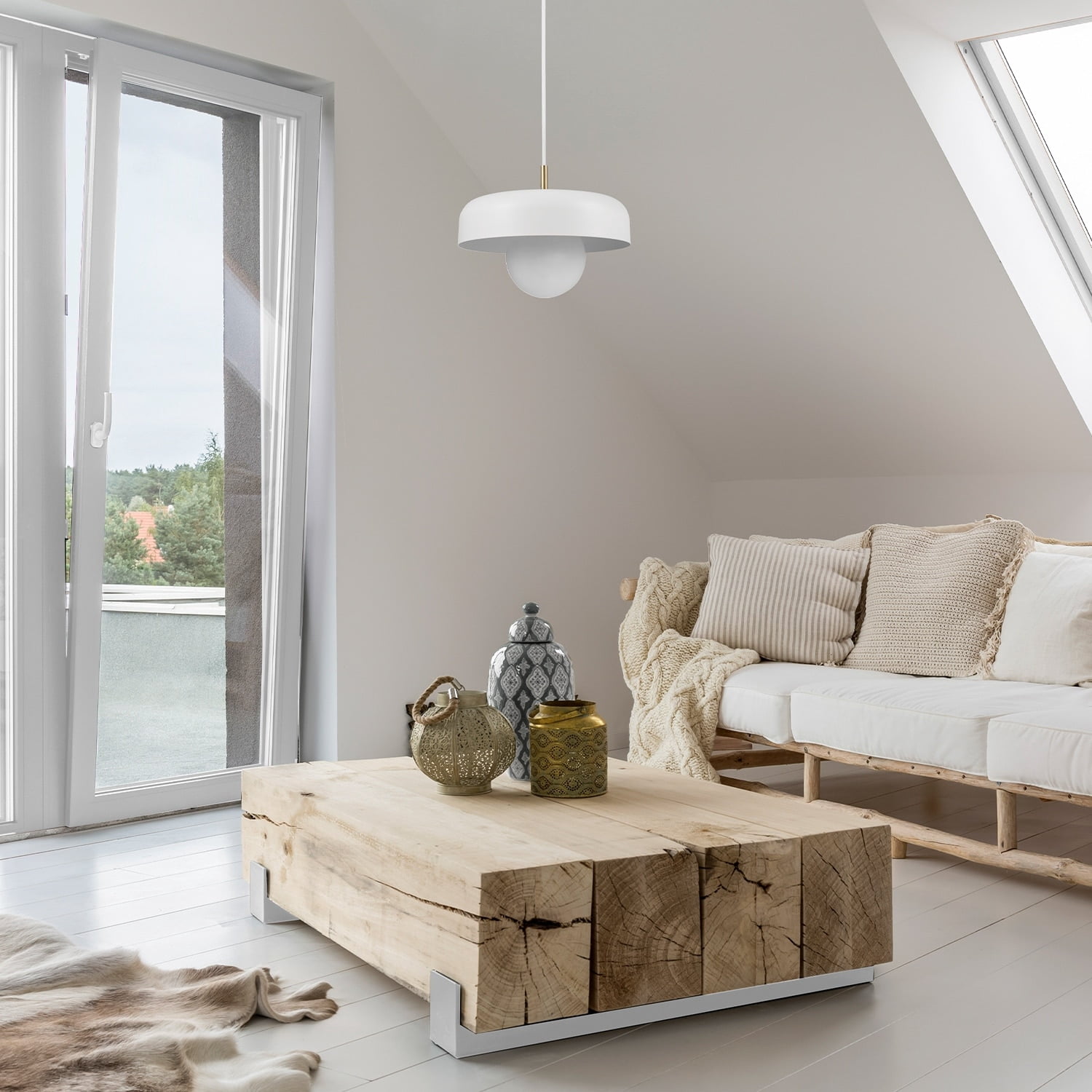 Globe Electric Jackie 1-Light Matte White Pendant with Matte Brass Accents and White Cloth Cord, 60403
