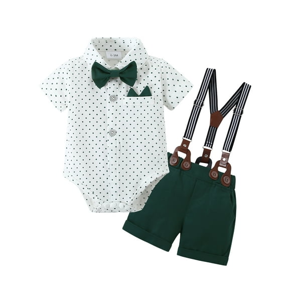 CARETOO Infant Boy Clothes Suit Newborn Formal Outfits Dress Shirt Bowtie Suspender Shorts 3Pcs Set