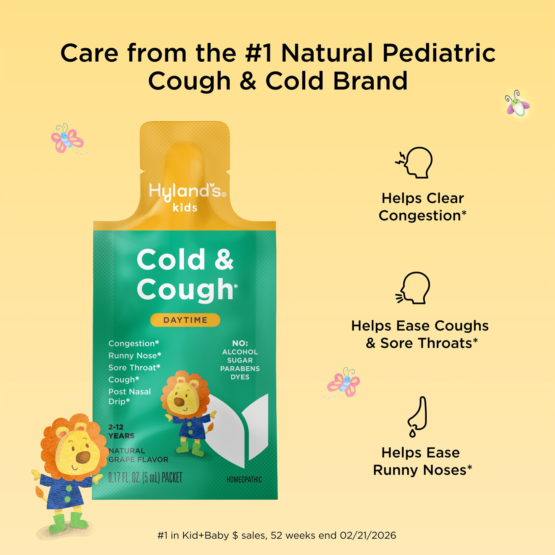 Hyland's Kids Cough & Cold Daytime Packets, On-the-Go Cold Relief​, Grape Flavor