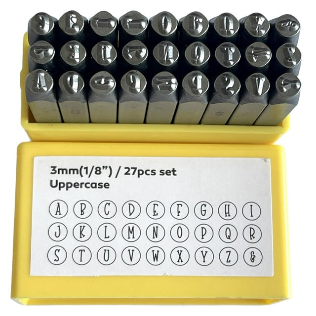 Set de estampilla de metal Metal Fill Punch Juego 27pcs Número de letra Herramienta de estampado de estampado Set para el grabado de la mano de madera Mayúscula
