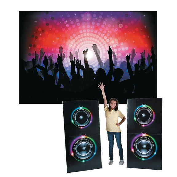 Fun Express Dance Party Backdrop & Stand-Up Decorating Kit - 5 Pieces - 9 ft. x 6 ft.