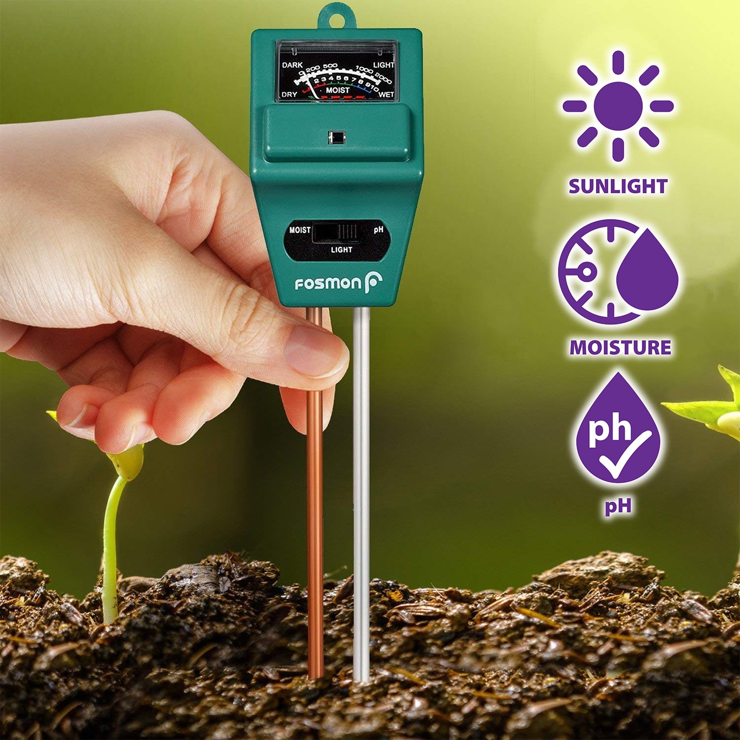 PH Tester Soil Water MOISTURE LIGHT Test Meter for Garden Lawn Plant Pot Flower 