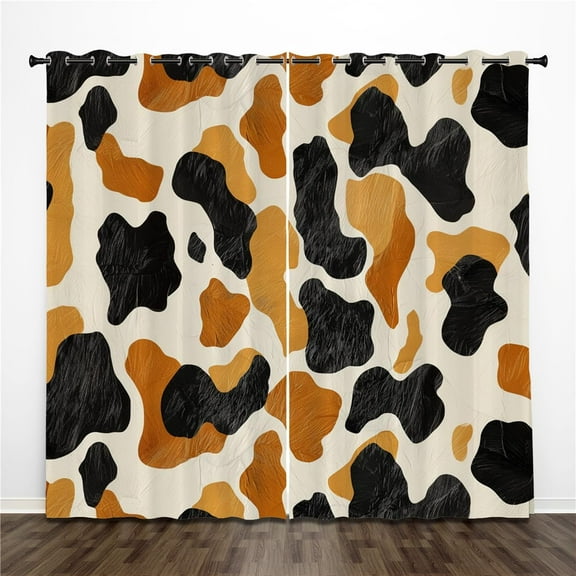 Cattle Blackout Curtains 2 Panels-21Wx63L Each, The Skin of Highland Cattle, Black, White, Orange Window Drapes