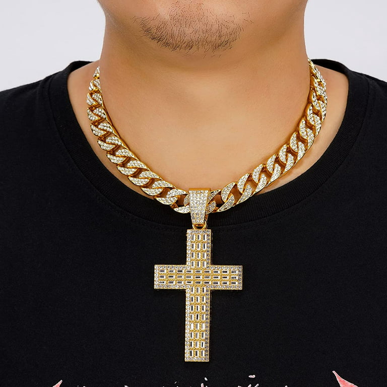 HH Bling Empire Mens Gold Silver Cuban Link Chain Necklace Bracelet Earring Sets Iced Out Hip Hop Jewelry for Men and Boys