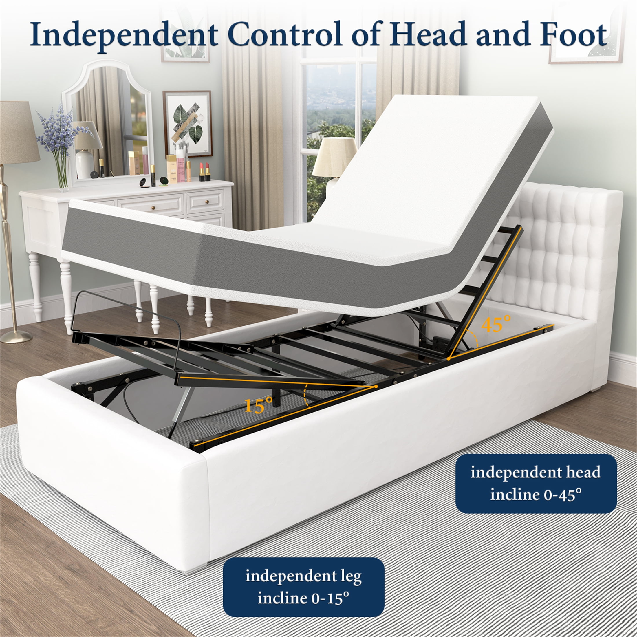 Yeahumalia Motorized Adjustable Bed Base Frame with Wireless Remote, Head and Foot Incline, Twin