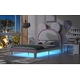 thumbnail image 6 of Full Size Upholstered Platform Bed with Cartoon Ears Shaped Headboard and LED, White&Pink, 6 of 9