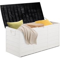 YYEAN 75 Gallon Outdoor Storage Box, Patio Deck Box Furniture with Lockable Design, Plastic Storage Containers with Lid for Garden | Pool | Balcony | Yard, White