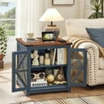 thumbnail image 4 of End Table with Charging Station, Large Sofa Side Table with Glass Barn Door, Blue Nightstand with Adjustable Storage Shelf, Square Bedside Table for Living Room,Bedroom, Blue, 4 of 9