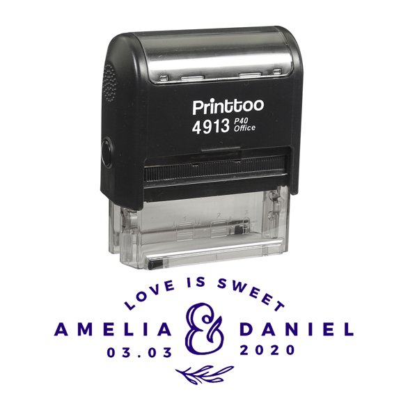 Printtoo Personalized Violet Self Inking Love Is Sweet Wedding Favor Stamp Custom Rubber Stamper-58 x 22 mm