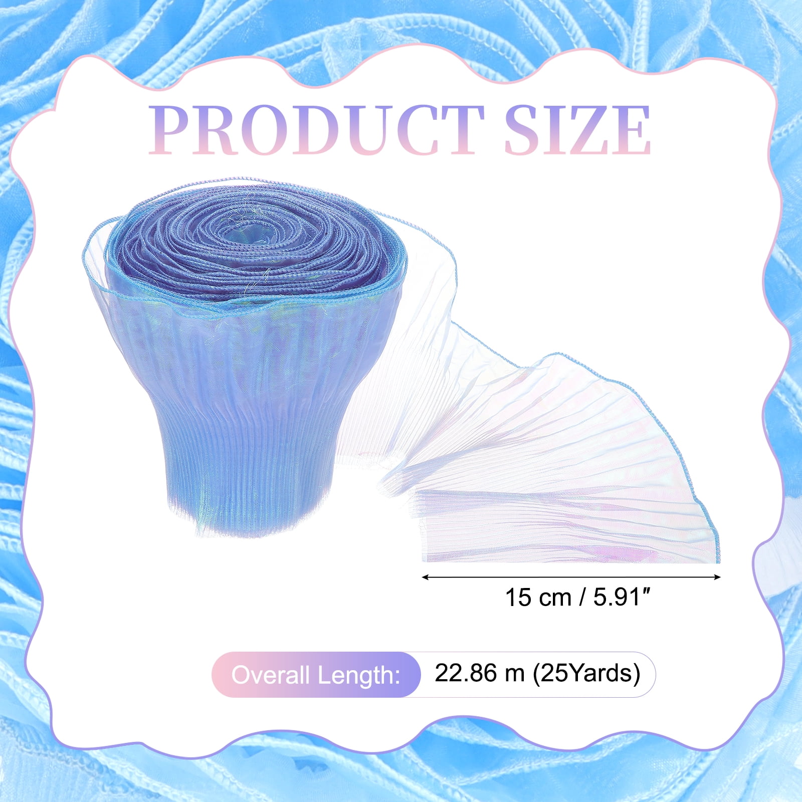 Ruffle Pleated Chiffon Trim, 25 Yards Retro Organza Fabric Trim Tulle Decorative Ruffle Lace Border for DIY Sewing Dress Bag Costume Trimming Craft Cake Decor, Sapphire Blue
