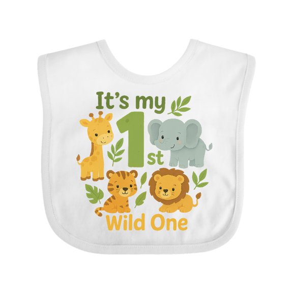 Inktastic First Birthday Safari Jungle Animals Boys or Girls Baby Bib