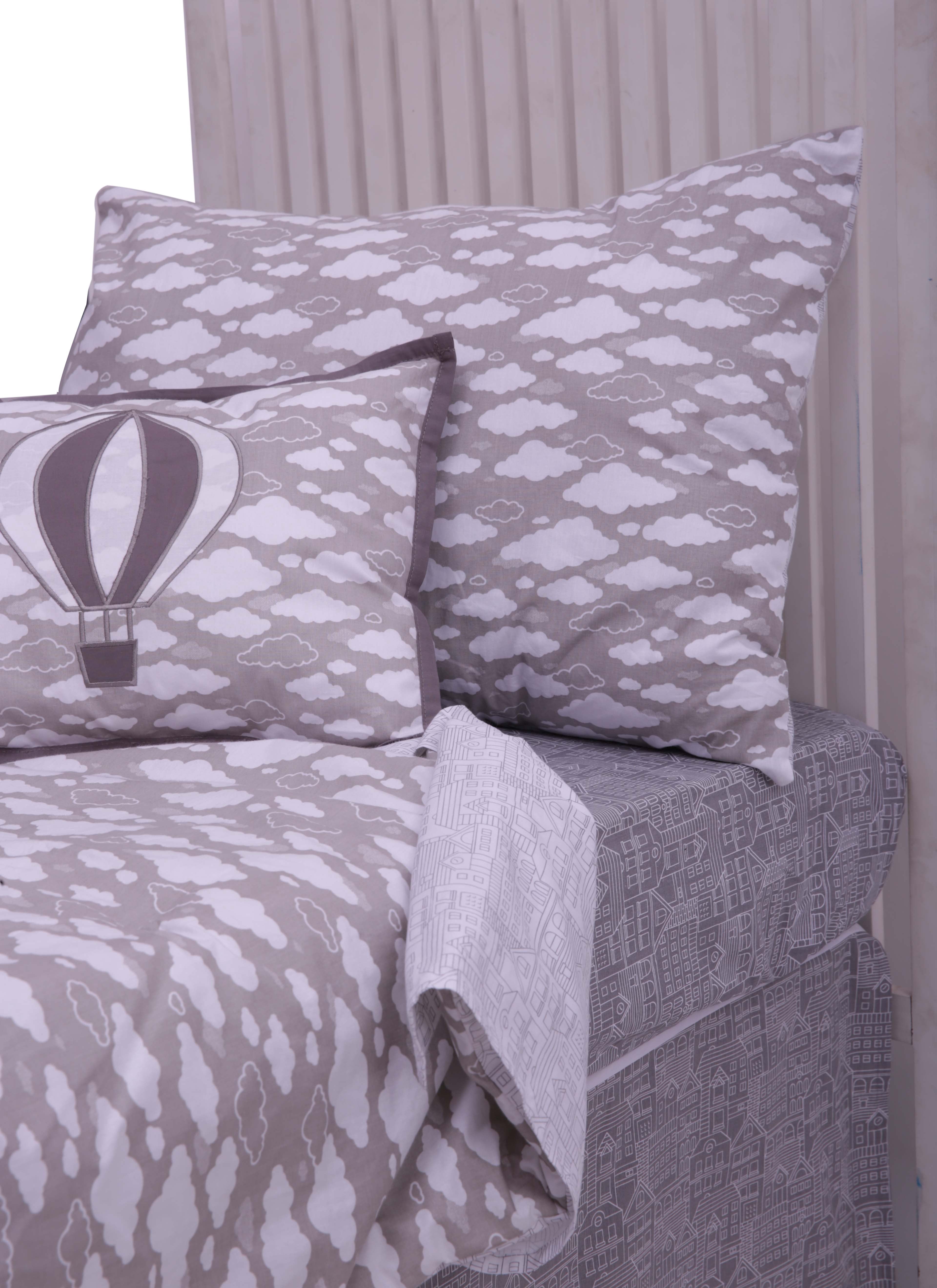 Bacati - Clouds in the City White/Grey 4 pc Toddler Bedding Set