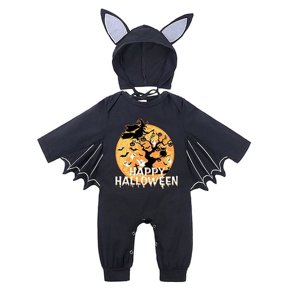 WIBACKER 3M-24M Infant Unisex Baby Halloween Dress Up Clothes Bat Wings Romper with Cap Newborn Animal Costumes