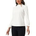 thumbnail image 4 of INSPIRE CHIC Women's Elegant Long Sleeve Blouse Ruffle Tie Neck Business Work Top S White, 4 of 6