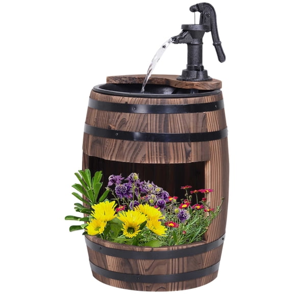 Dranite 2-Tier Wooden Water Pump Fountain with Flower Box Base – Durable Garden Decor