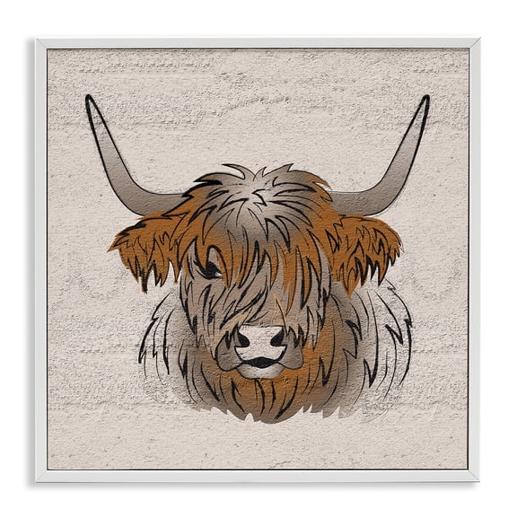 Stupell Industries Contemporary Highland Cow Drawing White Framed Giclee Art, 17 x 17, by Martina Pavlova