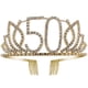thumbnail image 1 of Tiara de cumpleaños con corona con peine para el pelo, diamantes de imitación de cristal, regalo de cumpleaños, años para mujeres (dorado), 1 of 3