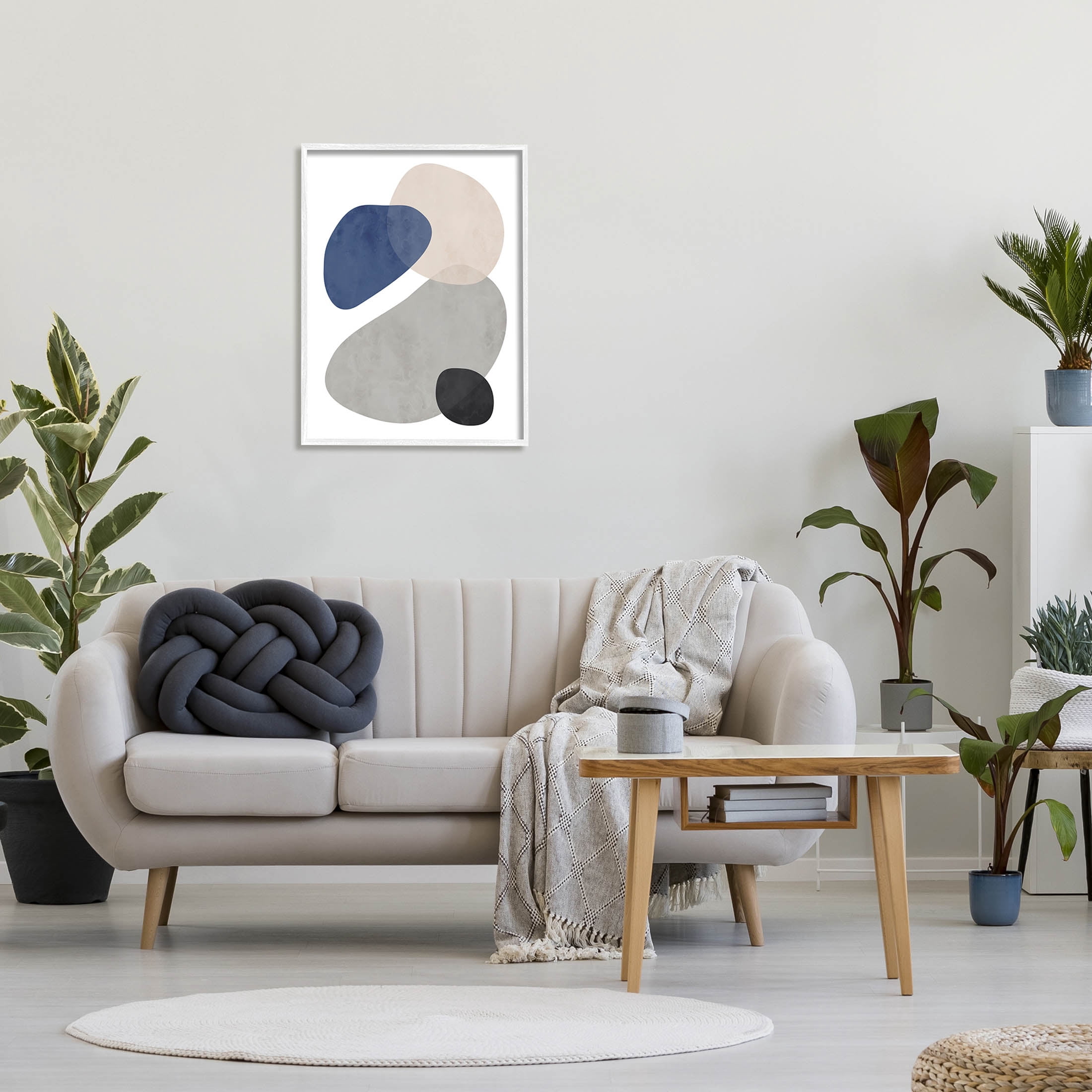 Layered Minimal Oblong Forms Abstract Graphic Art White Framed Art Print Wall Art