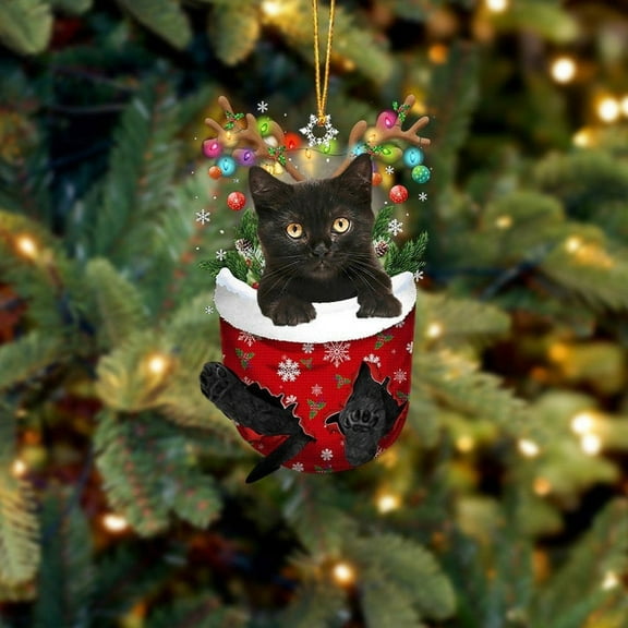 Acrylic 2D FLAT - Funny Black Cat In Snow Pocket Christmas Ornament Flat Acrylic Cat Ornament - Holiday Tree Decoration 2
