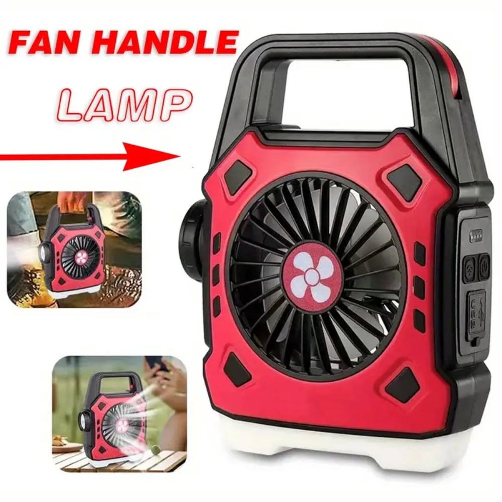 Rechargeable LED Camping Fan & Lamp  Portable Outdoor Light  Battery-Powered for Camping  Hiking  Tent  Emergency  Indoor.