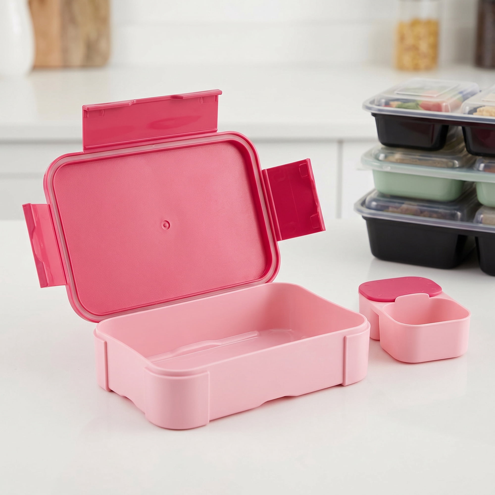 Unique Bargains 2-Compartment Leak-Proof Meal Lunch Bento Box Rose Pink