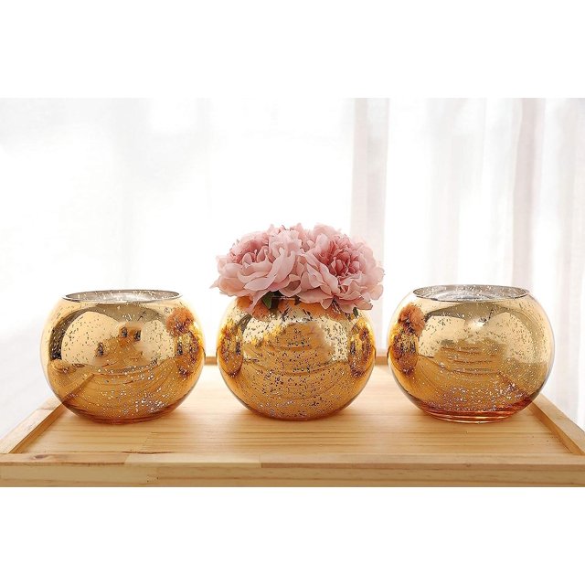 Juego de 3 floreros brillantes, florero dorado redondo, florero plateado, florero de oro rosa, florero de mesa, florero de fiesta, florero de boda, centro de mesa