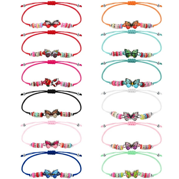 Bocaoying 12 Pcs Girls Bracelets with Butterfly Pendant, Kids Toddler Jewelry with Multicolor Beads, Adjustable Butterfly Charm Bracelets, Perfect Christmas Birthday Party Gift for Little Girls