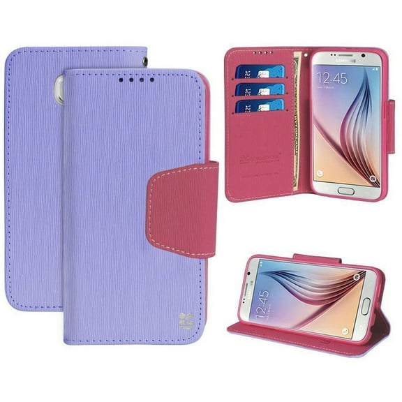 PURPLE PINK INFOLIO WALLET CREDIT CARD ID CASH CASE STAND FOR SAMSUNG GALAXY S6