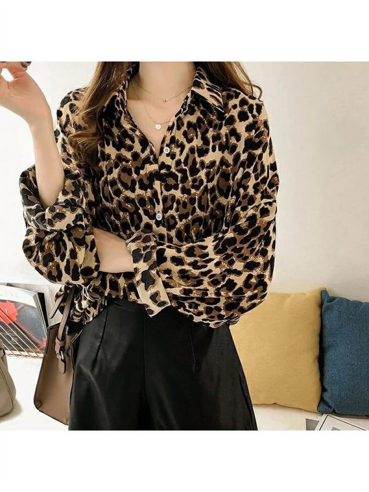 Menda City Spruit Verblinding Fashion Women's Leopard Print Long Sleeve Button Down Blouse T-shirt Tops -  Walmart.com