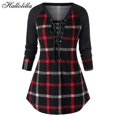 thumbnail image 3 of Camiseta larga holgada para Mujer, camisetas informales a cuadros, Blusa para Mujer, ropa para Mujer, camisetas para Mujer, 3 of 4