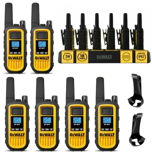 DeWalt DXFRS800 Heavy-Duty Walkie Talkies with 6-Port Charging Dock (6 Radios) - 2W Rechargeable Long Range Two-Way Radios, Waterproof