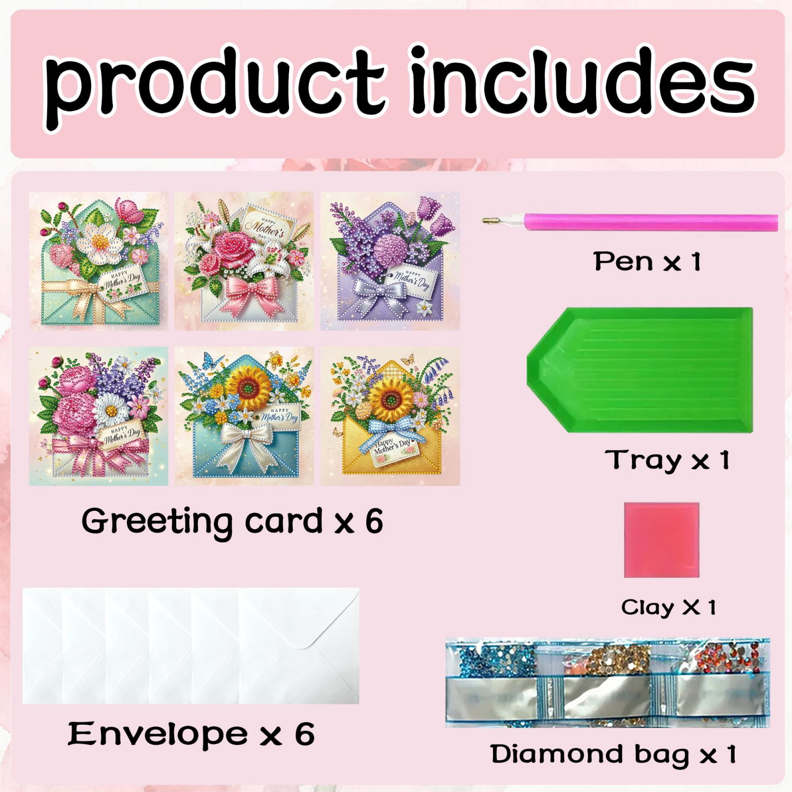 FLOPESN DIY Mother's Day Diamond Art Greeting Card Kit with White Envelope, 5.91X11.81in Envelope Theme, Creative Design Blessing Gift Folding Card Set