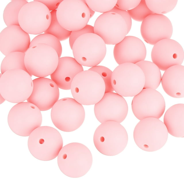 Uxcell 50 Paquete 15mm Perlas de Silicona, Perla de Goma Suelta Redonda para DIY Rosa Claro