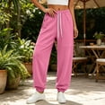 thumbnail image 2 of Riecok Sweatpants for Women Elastic Waist Drawstring Pants Pull on Tapered Sweat Pant Solid Workout Fall Trouser with Pockets Pink 2XL, 2 of 7