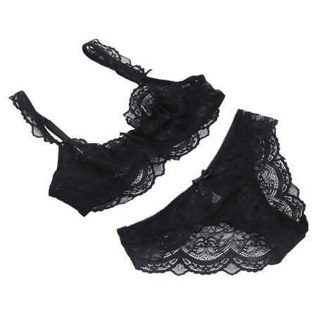 

Women s Lace Panties Ultra Thin Hollow Out Charming Attractive Breathable Underwear Set Black 80C