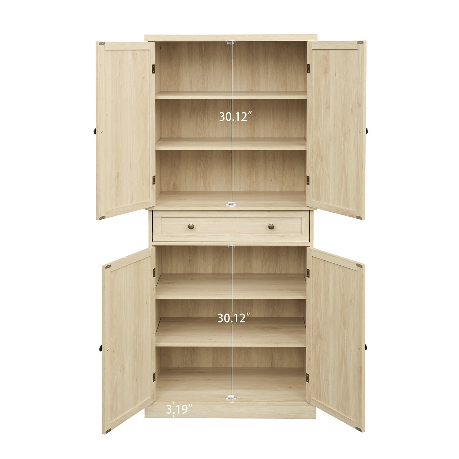 Kadyn 72" Tall Kitchen Pantry, Kitchen Storage Cabinet with 4 Door and 1 Drawer, Floor Storage Cabinet for Living Room, Natural