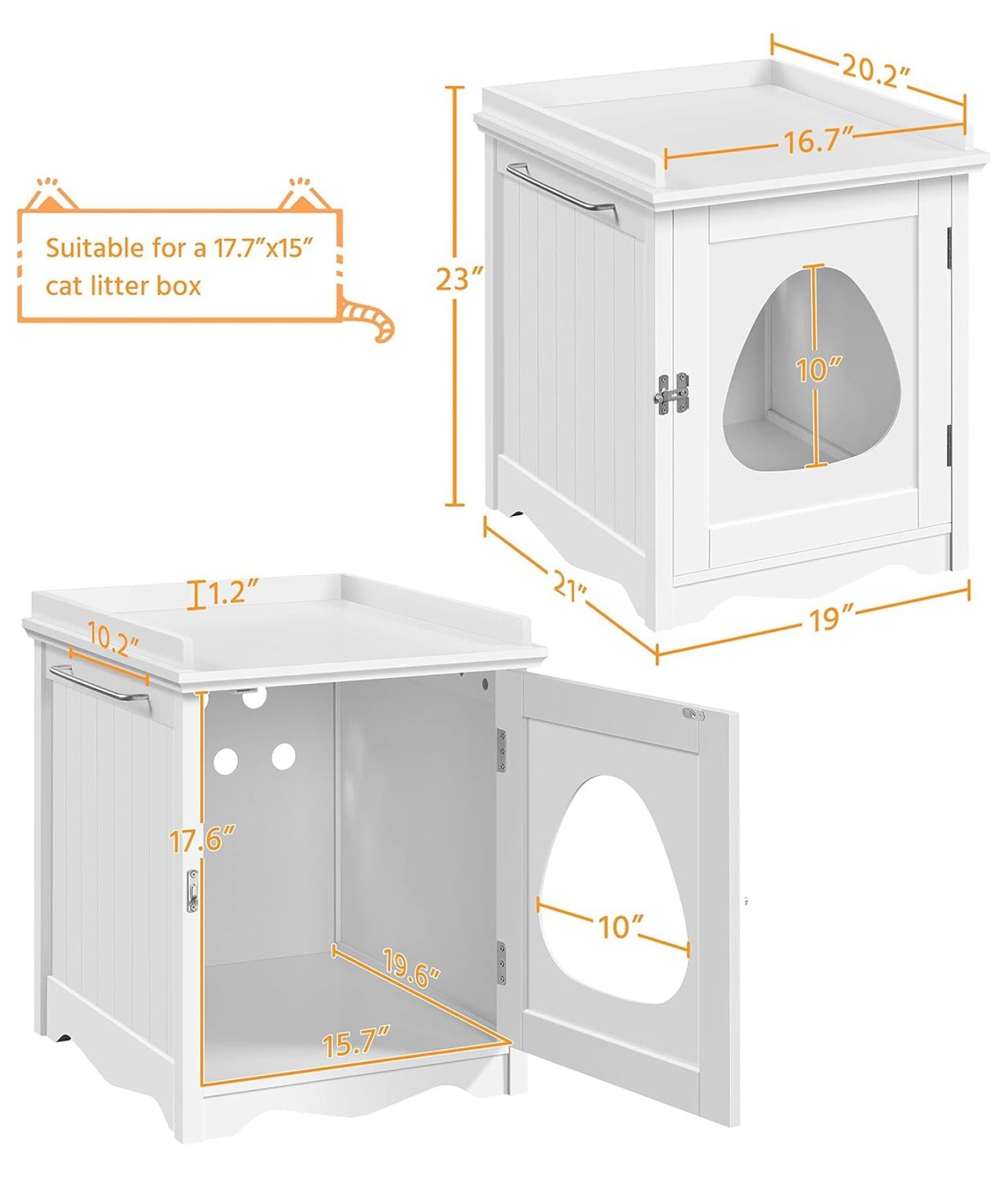 Cat Litter Box Enclosure Furniture, Cat Washroom Enclosed Litter Box Decorative House & Side Table, Pet Crate