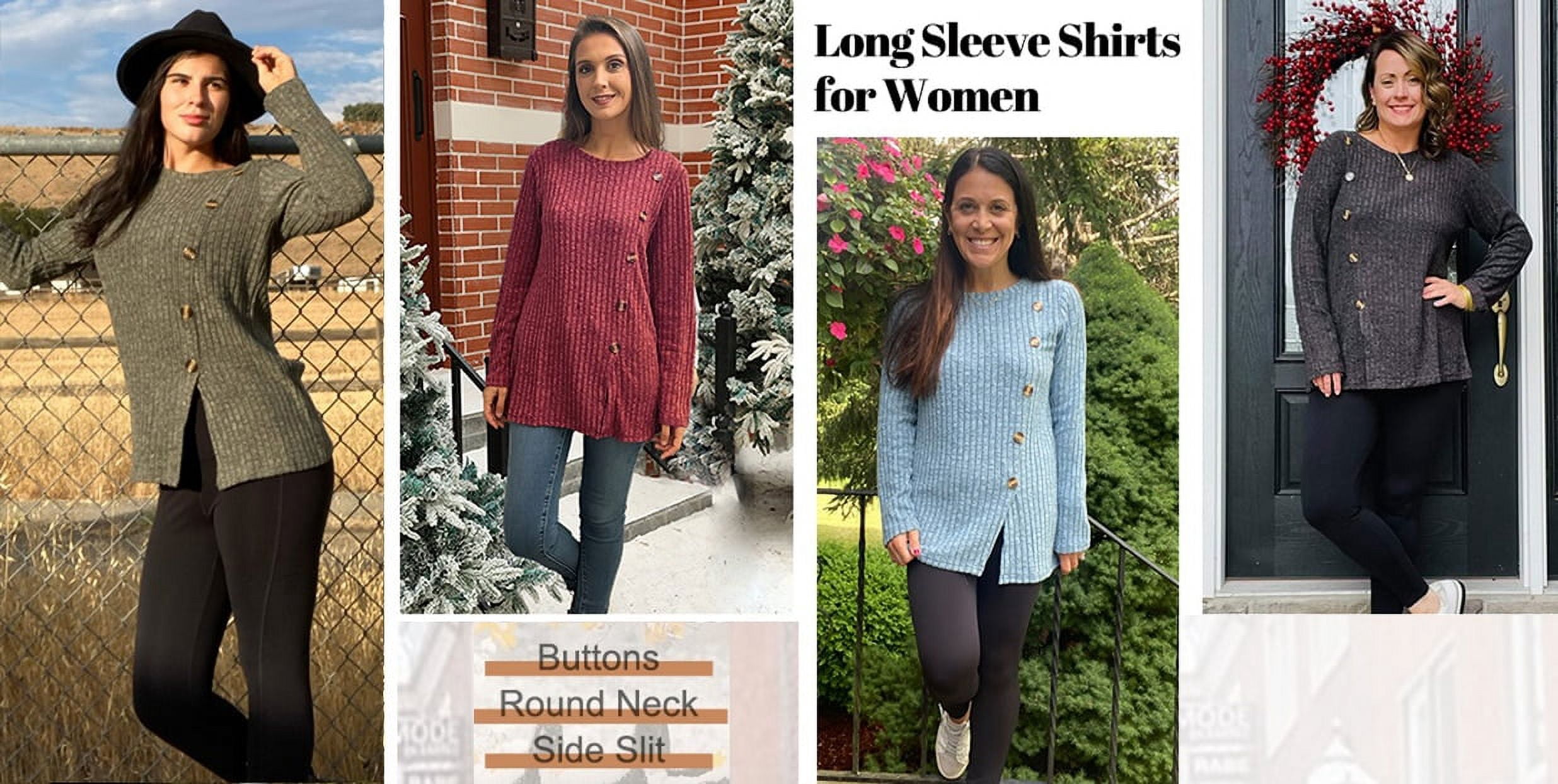 Riyiper 3 Pack Women's 3/4 Sleeve Crew Neck Tunic Tops, Raglan Sleeve Ribbed Curved Hem Side Split T-Shirts Loose Pullovers(Light Coffee, Dark Gray, Black,Small) At Women's Clothing Store