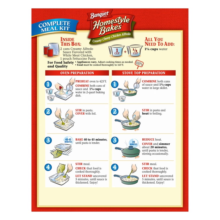 4 pack) Banquet Homestyle Bakes Creamy Cheesy Chicken Alfredo, 13g