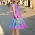 thumbnail image 2 of Mevxay Girls Tie Dye Dress Sleeveless Crew Neck A-Line Swing Flare Skater Dresses for 6-14 Years Purple, 2 of 7