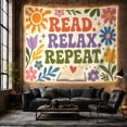 thumbnail image 6 of Read Relax Repeat in Creamy Off-White Background with Flowers, Playful Retro for Book Lovers, Motivational Bookish Wall Art, Birthday Gift, Tapestry Wall Hanging for Home Library and Classroom, 6 of 7