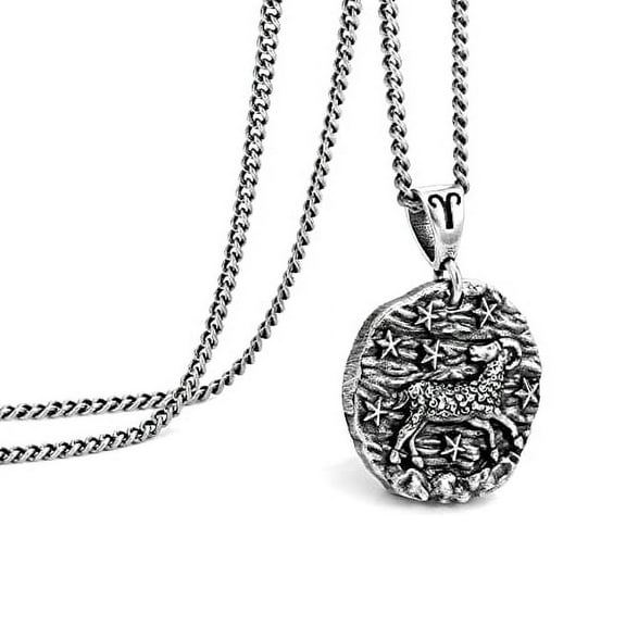 Speroto Zodiac Necklace for Men Women, Stainless Steel 12 Constellation Mens Necklace, Horoscope Astrology Embossed Zodiac Pendant Necklace, Ideal Gifts for Men Women Teens