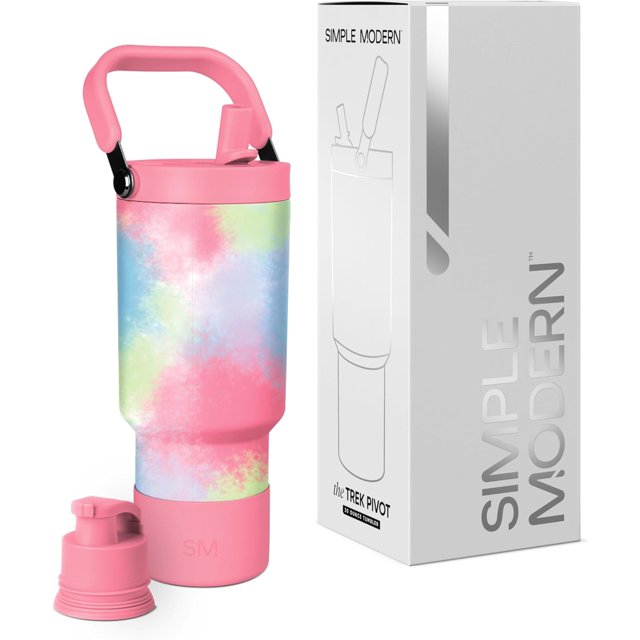shiyou-Trek Gobelet Pivotant / Paille Rabattable 30oz avec Poignée / Bouteille d'Eau & Botte / Couvercles Interchangeables Paille & Carafe / Pichet en Acier Inoxydable Isolé / Sports de Gym en Plein Air / Kaléidoscope