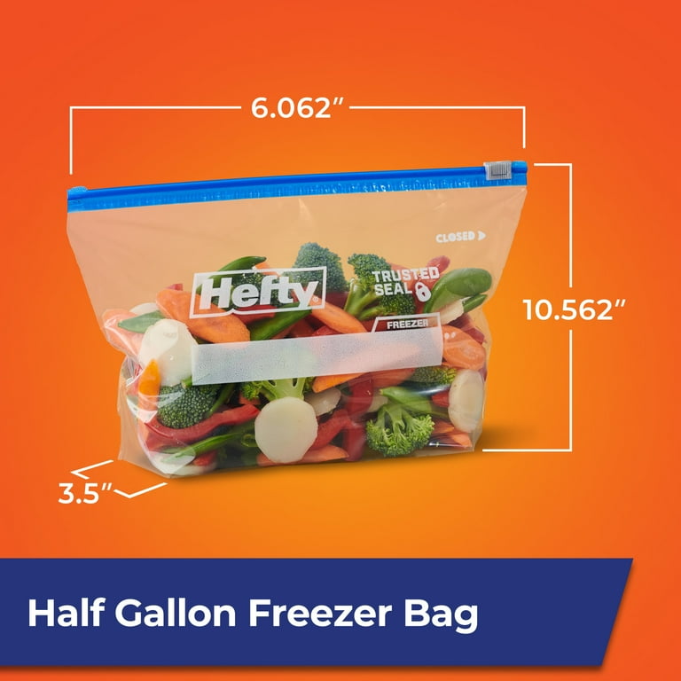 Hefty Slider Freezer Kitchen Storage Bags, Half gallon Size, 40