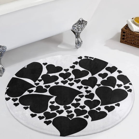 Black Love Heart Pattern Round Carpet Circle Rug Outdoor Patio Area Rug Washable Large Area Rugs Hallway Room Decor Fitness Mats