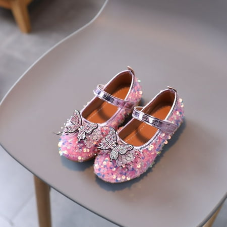 

Floleo Clearance Toddler Shoes Baby Girls Cute Fashion Pearl Butterfly Sequins Non-slip Small Leather Princess Shoes