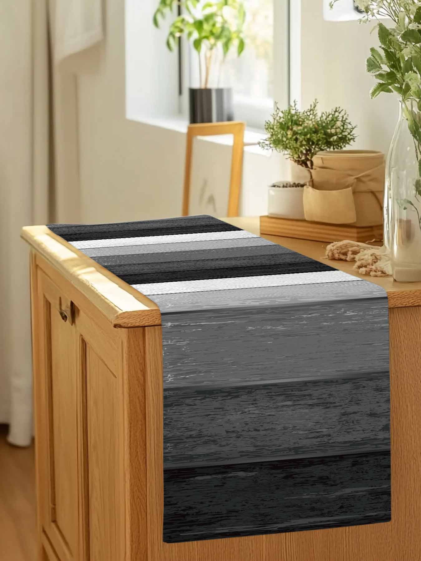 Farm Retro Wood Grain Black Gray Table Runner 90 Inches Long, Farmhouse Gradient Stripes Table Runners Tabletop Scarf Kitchen Dining Tables Decoration for Home Party Indoor Outdoor