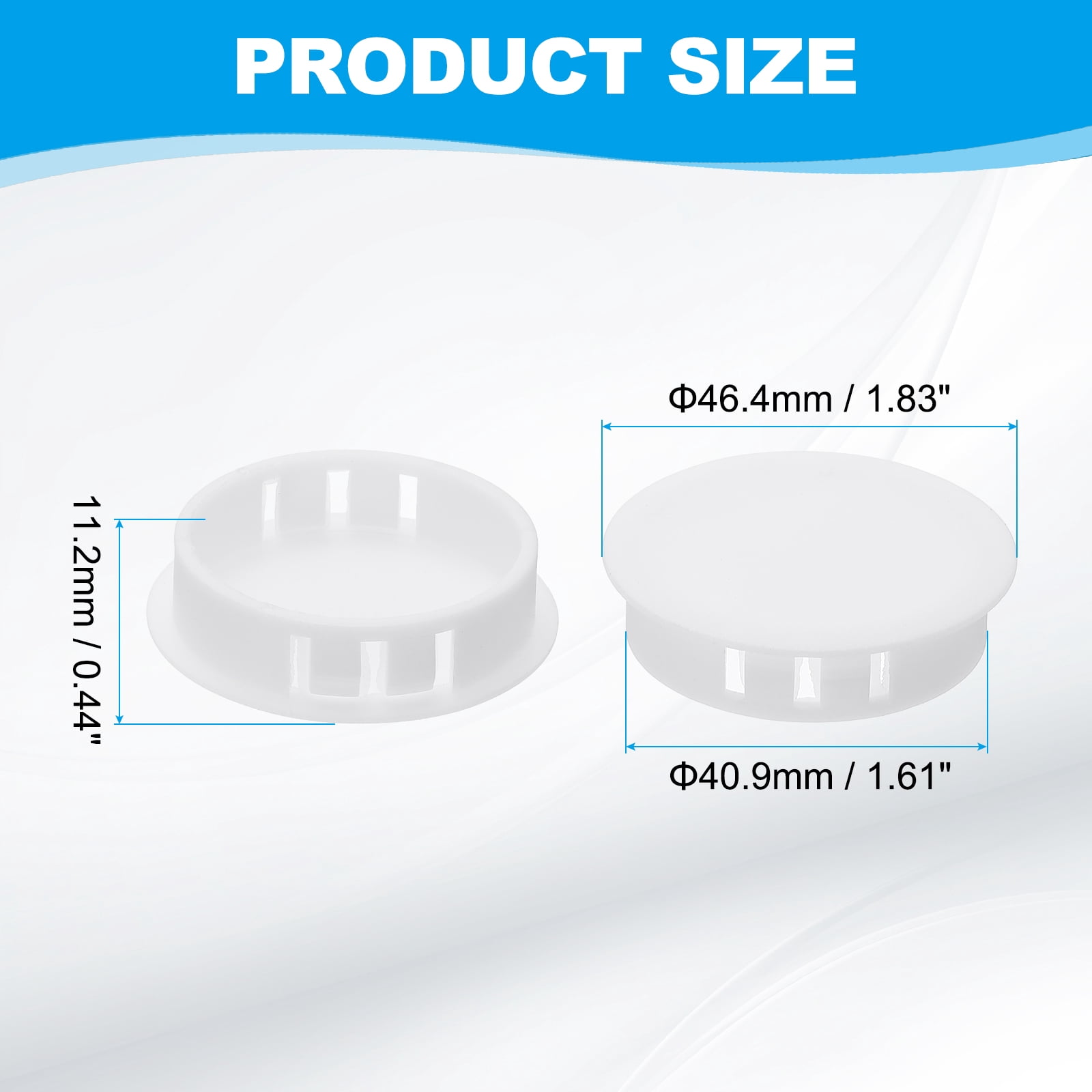 Uxcell Plastic Screws Hole Plugs, 55 Pcs 1 3/5"(42mm) Round Plastic Hole Caps Snap Desk Grommet Buckle Knockout Locking Covers Furniture Insert End Cap for Kitchen Cabinet, White